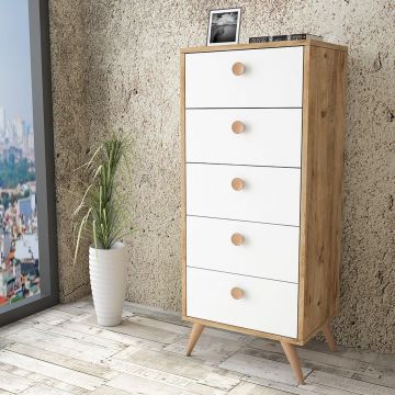 Comoda Peripoli cu 5 sertare , Negru - Gri - Alb 49 x 119 x 40 cm
