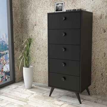 Comoda Peripoli cu 5 sertare , Negru - Gri - Alb 49 x 119 x 40 cm