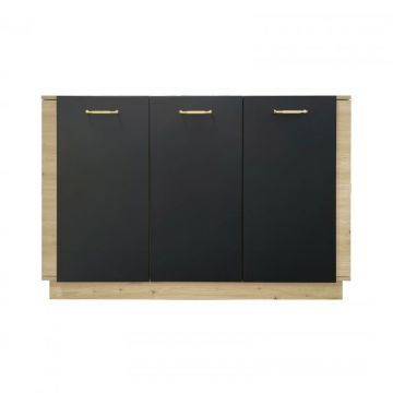 Comoda SO 12, 3 usi, soft close, corp artisan, fronturi MDF artisan + negru, 140x39x95 cm