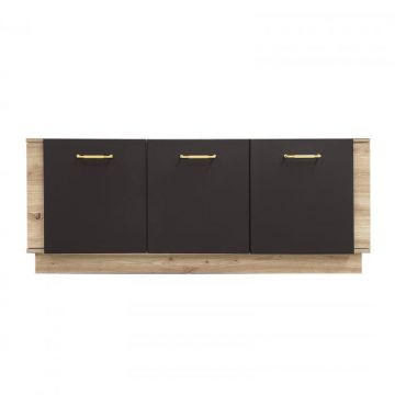 Comoda SO 4, 3 usi, soft close, corp artisan, fronturi MDF artisan + negru, 56x39x135 cm
