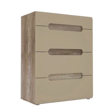 Comoda Tiel, Bedora, 80x43.1x104.6 cm, MDF/PAL, stejar/bej lucios