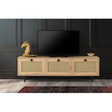 Comoda TV Alcazar TV cu 3 compartimente, Crem, 180 - 140 x 60 x 40 cm