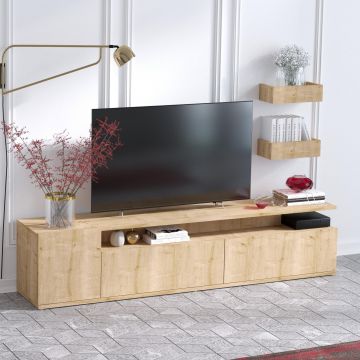 Comoda Tv Alika cu 3 usi, Stejar, 180 x 45 x 35 cm