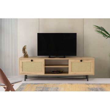 COMODA TV Begonya cu 2 compartimente si 2 rafturi, Crem, 180 x 60 x 40 cm