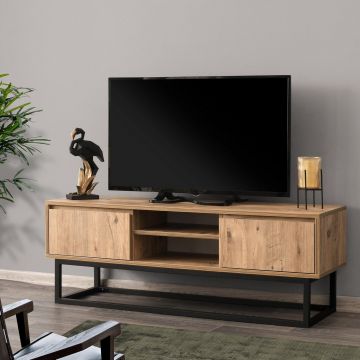 Comoda TV Belinda 140, Stejar  Negru, 140 x 50 x 40 cm