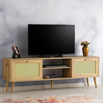 Comoda Tv cu 2 usi si rafturi Letoon 180, Stejar, 180 x 60 x 40 cm
