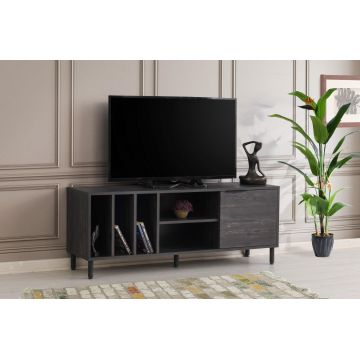 Comoda Tv cu rafturi Gordes - Dark Brown, Stejar - Maro , 140x55x40 cm