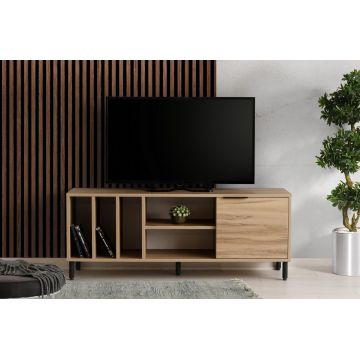 Comoda Tv cu rafturi Gordes - Dark Brown, Stejar - Maro , 140x55x40 cm