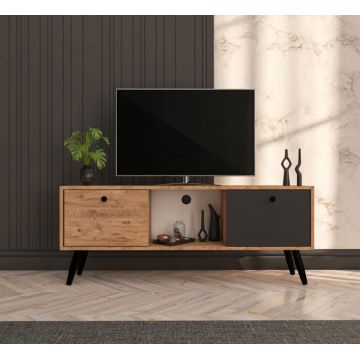 Comoda TV Loijo, Pakoworld, 140x30x53.5 cm, PAL melaminat, gri inchis/maro/negru
