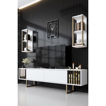 COMODA TV Lux Gold Line Tv Stand Stylish, Alb - Nuc - Gri, 180 x 48 x 30 cm