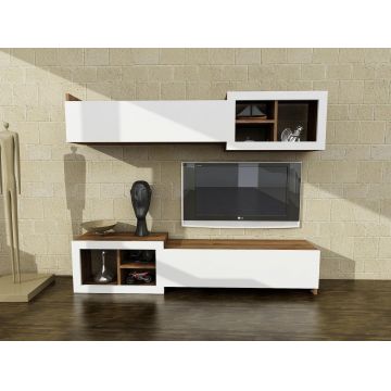 COMODA TV Prag - White, Walnut, Alb, 27x35x160 cm