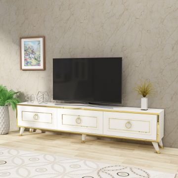 Comoda Tv Sona Scandinav, 3 compartimente, Aur Negru Alb 180 x 45 x 30 cm