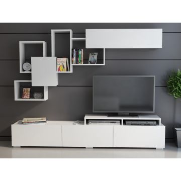 Comoda TV Tovog cu usi si rafturi, Alb, 210 x 105 x 35 cm