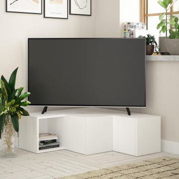 Comoda Tv Trepte cu sertare ascunse , Alb, 90 x 32 x 92 cm