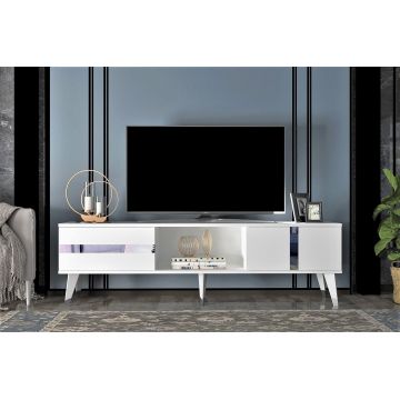 Comoda Tv Vania cu 2 Usi si Raft, Gri, 150 X 30 X 50 Cm