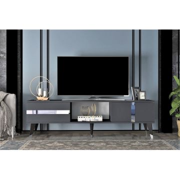 Comoda Tv Vania cu 2 Usi si Raft, Gri, 150 X 30 X 50 Cm