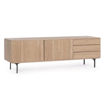 Comoda TV Widald, Bizzotto, 160 x 40 x 50 cm, MDF/furnir din lemn de frasin, natural