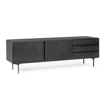 Comoda TV Widald, Bizzotto, 160 x 40 x 50 cm, MDF/furnir din lemn de frasin, negru