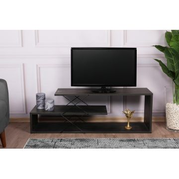 COMODA TV Zigzag, Alb - Gri - Galben - Stejar - Maro, 120 x 40 x 30 cm