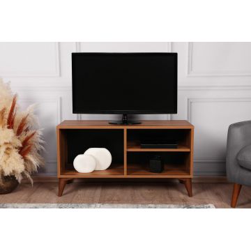Comoda TV Zisino, Alb - Crem - Nuc - Gri, 100 x 54 x 35 cm