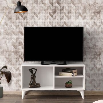 Comoda TV Zisino, Alb - Crem - Nuc - Gri, 100 x 54 x 35 cm Comoda TV Zisino, Alb - Crem - Nuc - Gri, 100 x 54 x 35 cm