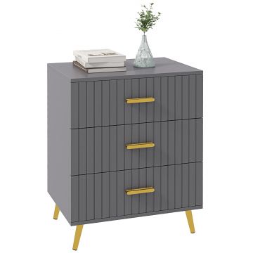 HOMCOM Comodă pentru Dormitor, Dulap Modern cu 3 Sertare,  Sertar de Depozitare cu Picioare din Aluminiu, 60x40x71.5 cm, Gri Închis