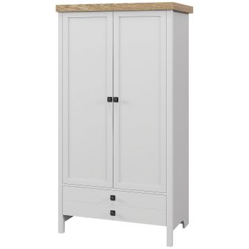HOMCOM Dulap cu 2 Uși Articulate cu Sertar Inferior, Bară și Poliță, Dulap Lemn, 85x55x160 cm, Alb | Aosom Romania