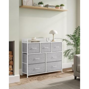 Comoda cu 7 sertare textile, Vasagle, 98x28.5x85 cm, max 71 kg, otel/material nesetut, gri