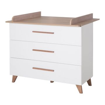 Comodă de copii albă/în culoare naturală joasă cu aspect de lemn de stejar cu masă de schimbat 110x98 cm – Roba