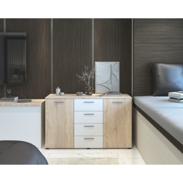 Comoda Lileia Ro, 134x41x81 cm, Sonoma Alb