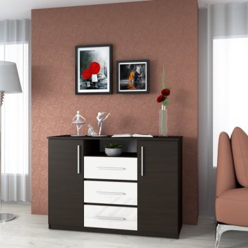 Comoda Maya, 120x45x86 cm, Wenge Acril Alb