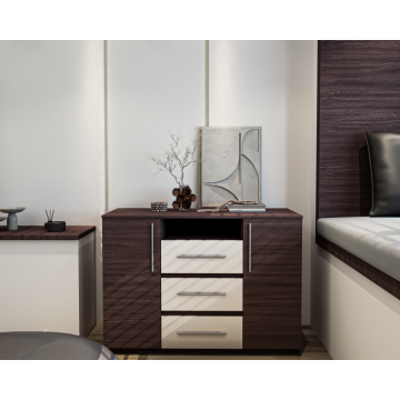 Comoda Maya, 120x45x86 cm, Wenge Acril Alb