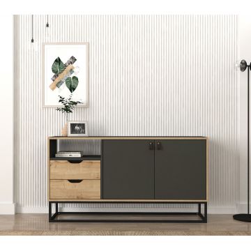 Comodă televizor, Loft Edge, UnicUtil, 150 x 35 x 80 cm, Gri Antracit-Maro, UUCOM08
