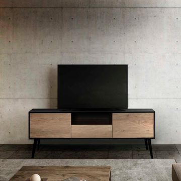 Comoda TV Adore Retro Plus, Negru - Stejar, 160 x 58 x 41 cm Comoda TV Adore Retro Plus, Negru - Stejar, 160 x 58 x 41 cm