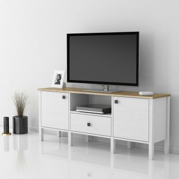 Comoda TV FRN-10057, 150x35x60 cm, Pal Melaminat, Alb/Natur