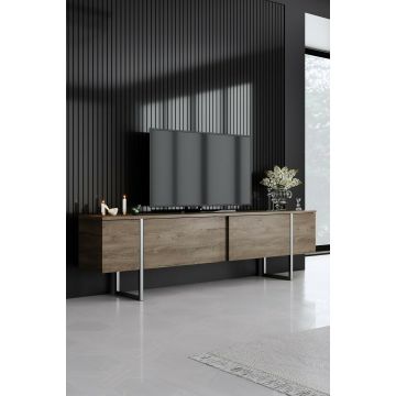 Comoda TV Luxe - 180x30x50 cm, Pal Melaminat, Nuc/Argintiu