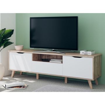 Comoda TV Mare Cu 2 Usi Si 1 Sertar Vankka, Stejar Pardosit Si Alb, 179.1 Cm