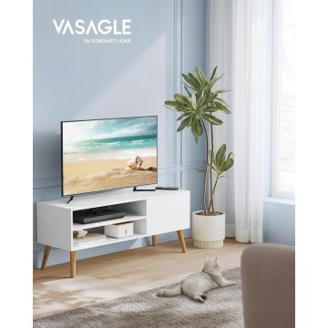 Comoda TV Modern, Vasagle, 120x40x49 cm, TV pana la 55 cm, PAL/picioare din lemn de cauciuc, alb