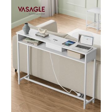 Consola cu priza si USB Slim, Vasagle, 120x25x81 cm, PAL/otel, alb