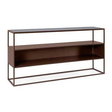 Consola Godric Coin, Bizzotto, 140x30x72 cm, otel/sticla temperata, maro coin