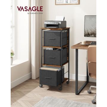 Dulapior de birou cu roti / picioare reglabile, Vasagle, 38.5x37.5x98.5 cm, max 50 kg, PAL/poliester, maro/negru