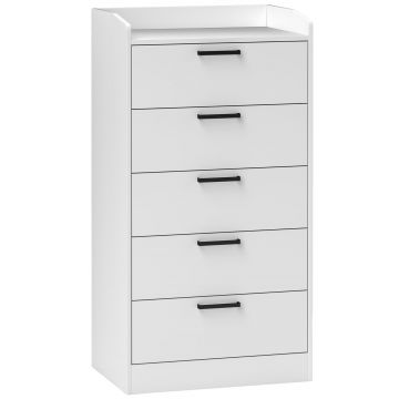 HOMCOM Comodă cu 5 Sertare din Lemn, 60x40x114 cm, Alb | Aosom Romania