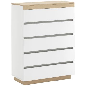 HOMCOM Comodă cu 5 Sertare din Lemn, Comodă pentru Dormitor cu Dispozitiv Anti-Răsturnare, 80x40x109 cm, Alb | Aosom Romania