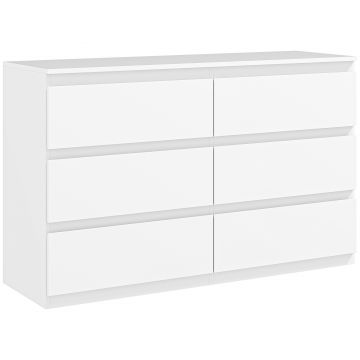 HOMCOM Comodă cu 6 Sertare și Picioare Antiderapante din Lemn, 120x39x75 cm, Alb | Aosom Romania