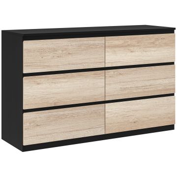 HOMCOM Comodă cu 6 Sertare și Picioare Antiderapante din Lemn, 120x39x75 cm, Negru | Aosom Romania