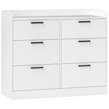 HOMCOM Comodă cu 6 Sertare, Margini Înălțate și Mânere în Formă de U, 110x40x88 cm, Alb | Aosom Romania