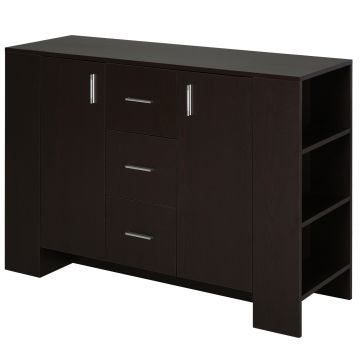 HOMCOM Dulap de perete cu 2 usi 3 sertare rafturi laterale elegante pentru casa din lemn maro inchis 120 x 38 x 84 cm