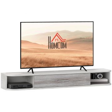 HOMCOM Mobilier TV Suspendat cu 2 Rafturi Deschise și un Dulăpior cu Ușă Rabatabilă, 120x26x16 cm, Gri | Aosom Romania