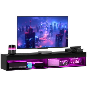 HOMCOM Suport TV Plutitor cu Lumini LED pentru Televizoare de Până la 190 cm, Consolă Media cu Raft de Depozitare, 180x40x30 cm, Negru | Aosom Romania