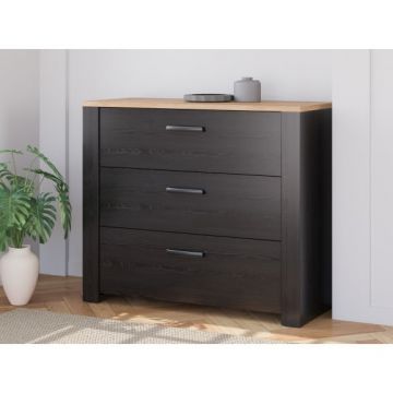 Comoda 4 Sertare Blackhit, Stejar Riviera Si Stejar Cabezone, 101,4 Cm